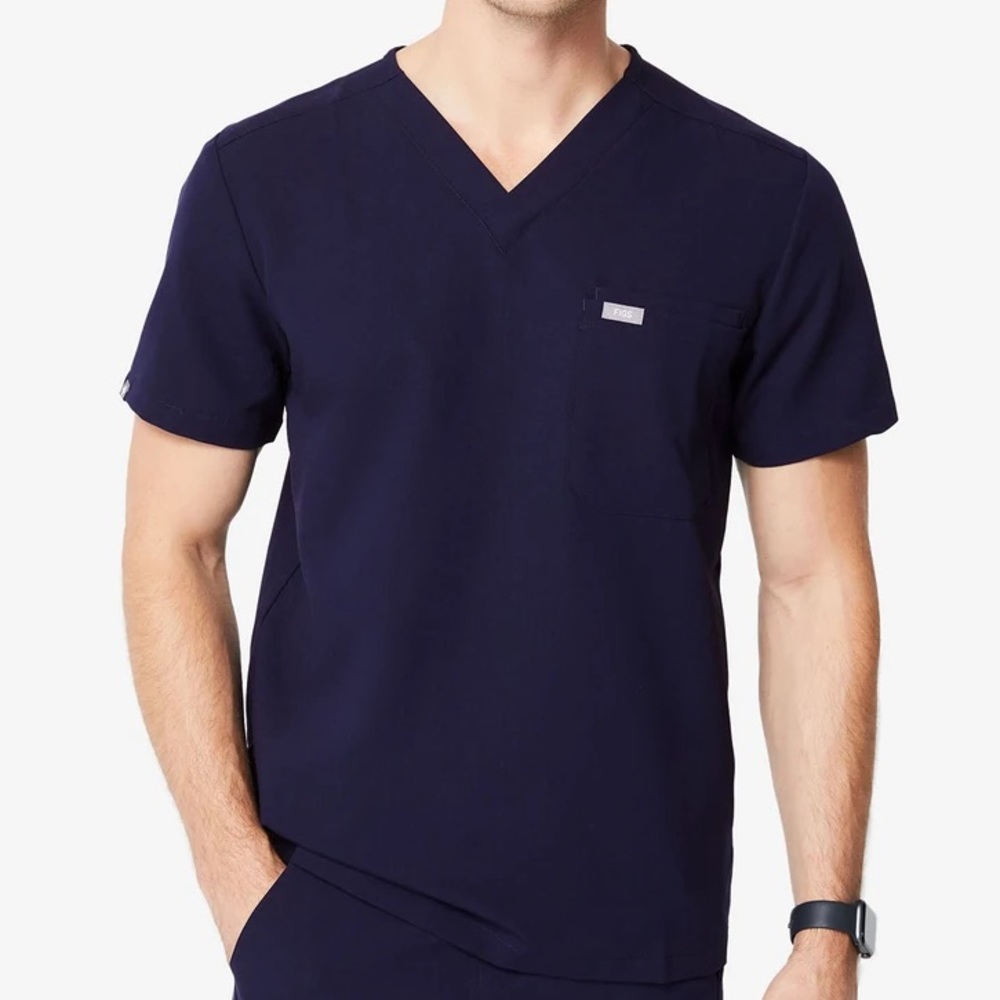 FIGS Leon Two Pocket Scrub Top Navy Blue Men Large Medical Doctor Nurse AS IS